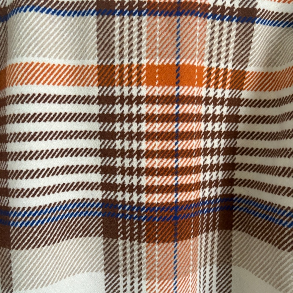 Forever 21 | Women's Plaid Cream Orange Brown Long Coat Deep V Size L - Picture 7 of 8